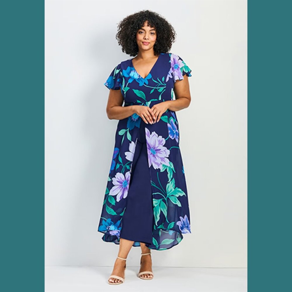 Avenue Navy Floral Glam Jumpsuit 22/24 NWT - Picture 2 of 5